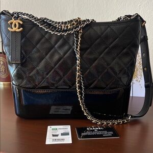 Chanel Black Patent Quilted Shoulder Bag with Gold Chain